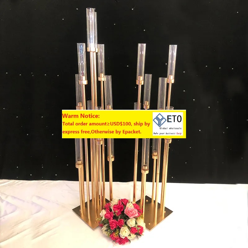10 Heads Metal Candelabra Candle Holders Road Lead Table Centerpiece Gold Candelabrum Stand Pillar Candlestick For Weddin ZZ XJ260305