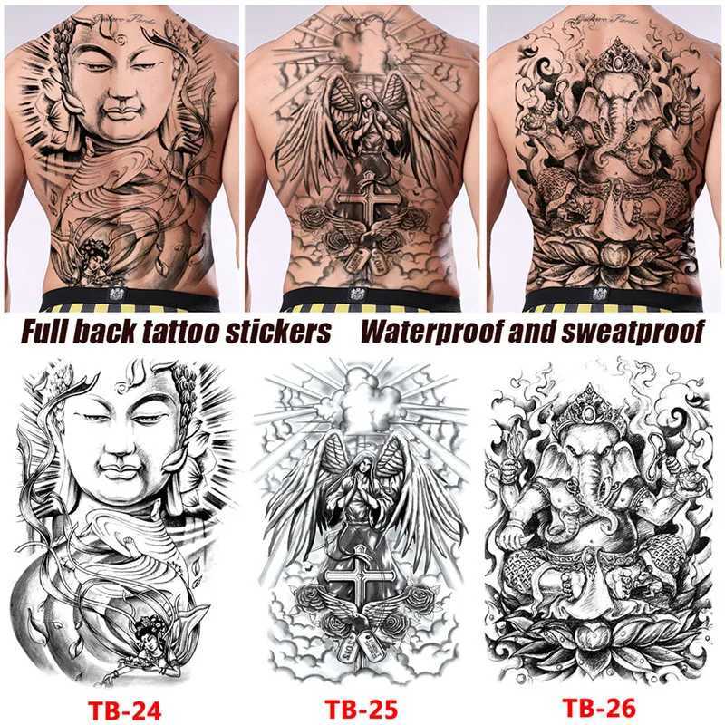 Waterproof Large Full Back Chest Tattoo Large Tattoo Sticker Fish Wolf Tiger Dragon Temporary Flash Tattoo Cool MenXJ25414