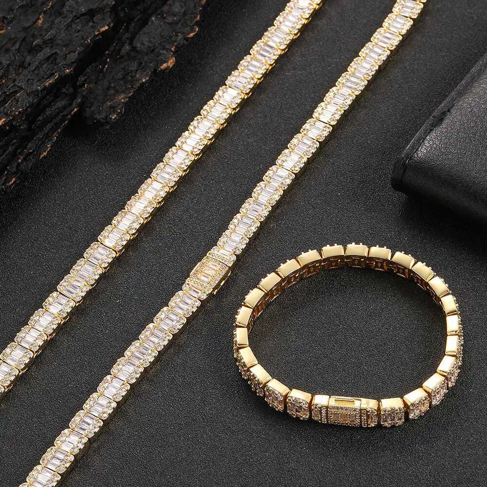 Hot style 8mm Luxury Rock Sugar Tennis Chain Miami Cuban Chain for Men Hip Hop Necklace