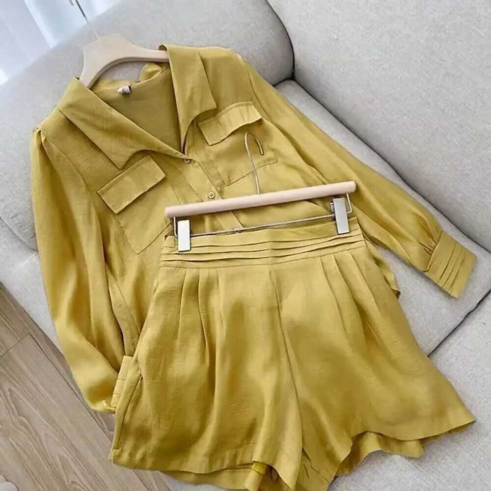 Ultra thin short sleeved shirt two-piece loose long Sve casual office uniform solid color two-piece set summer set womens EleXJ250414