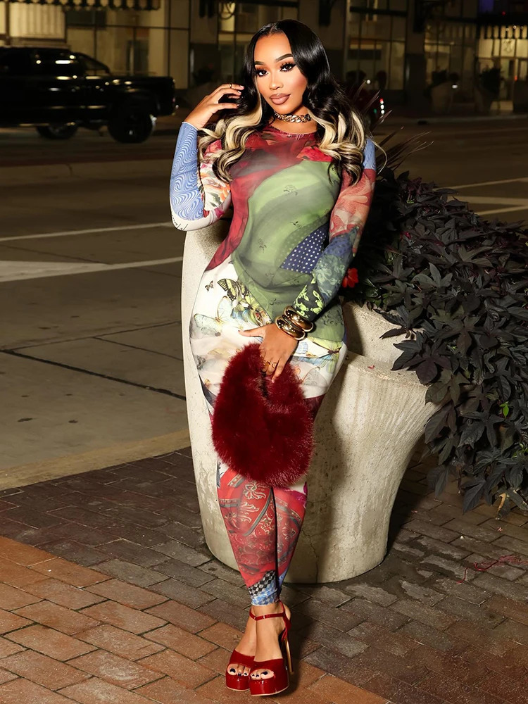 Sisterlinda Hip Jumpsuits Woman Girls Colorful Print Autumn Trend oNeck Full Sleeve Skinny Street Sexy Fashion Overalls 251114