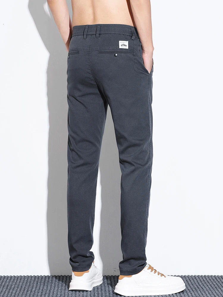 Ultra thin mens pants spring summer straight casual Lyocell fabric fashionable ultrathin elastic Korean Trouser solid color 2025 item 250414Z
