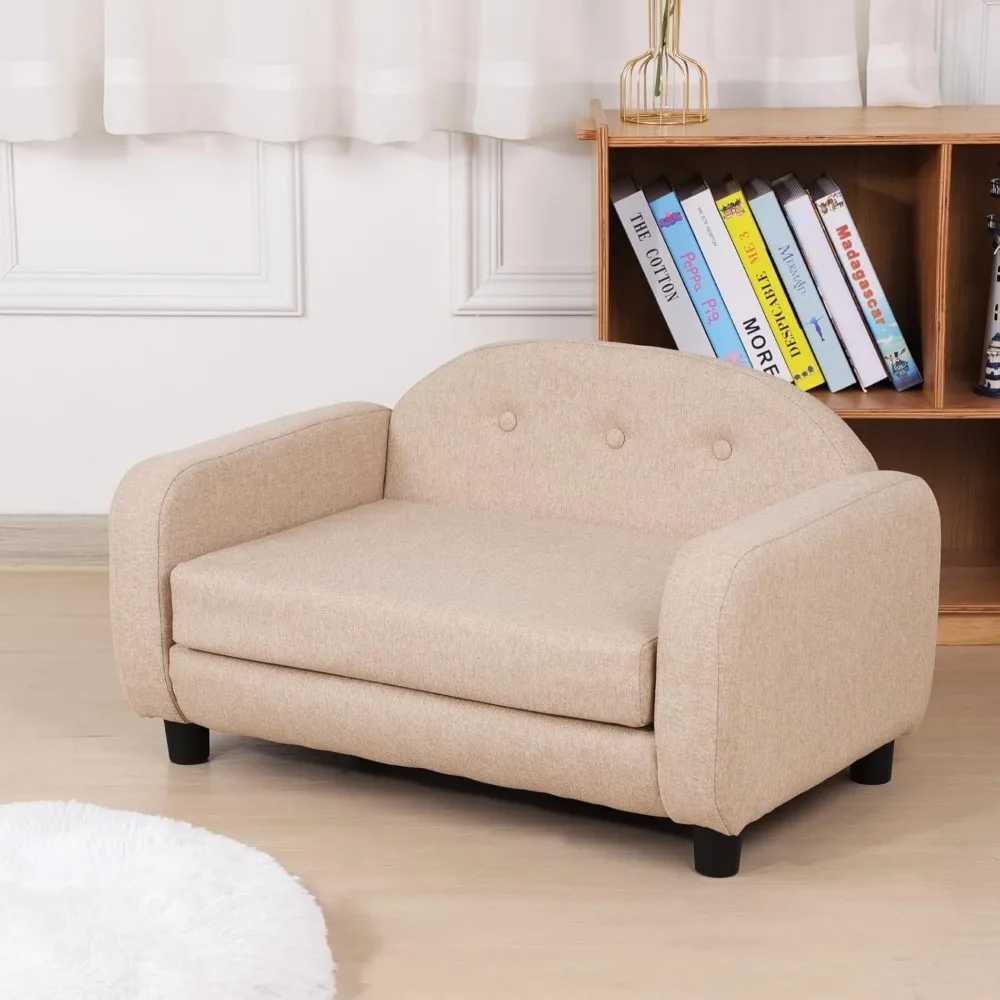 Dog sofa and chair for small pets/cat sofa bed with wooden frame/linen fabric dog bed/cat sofa chair with cushion/dog X250412