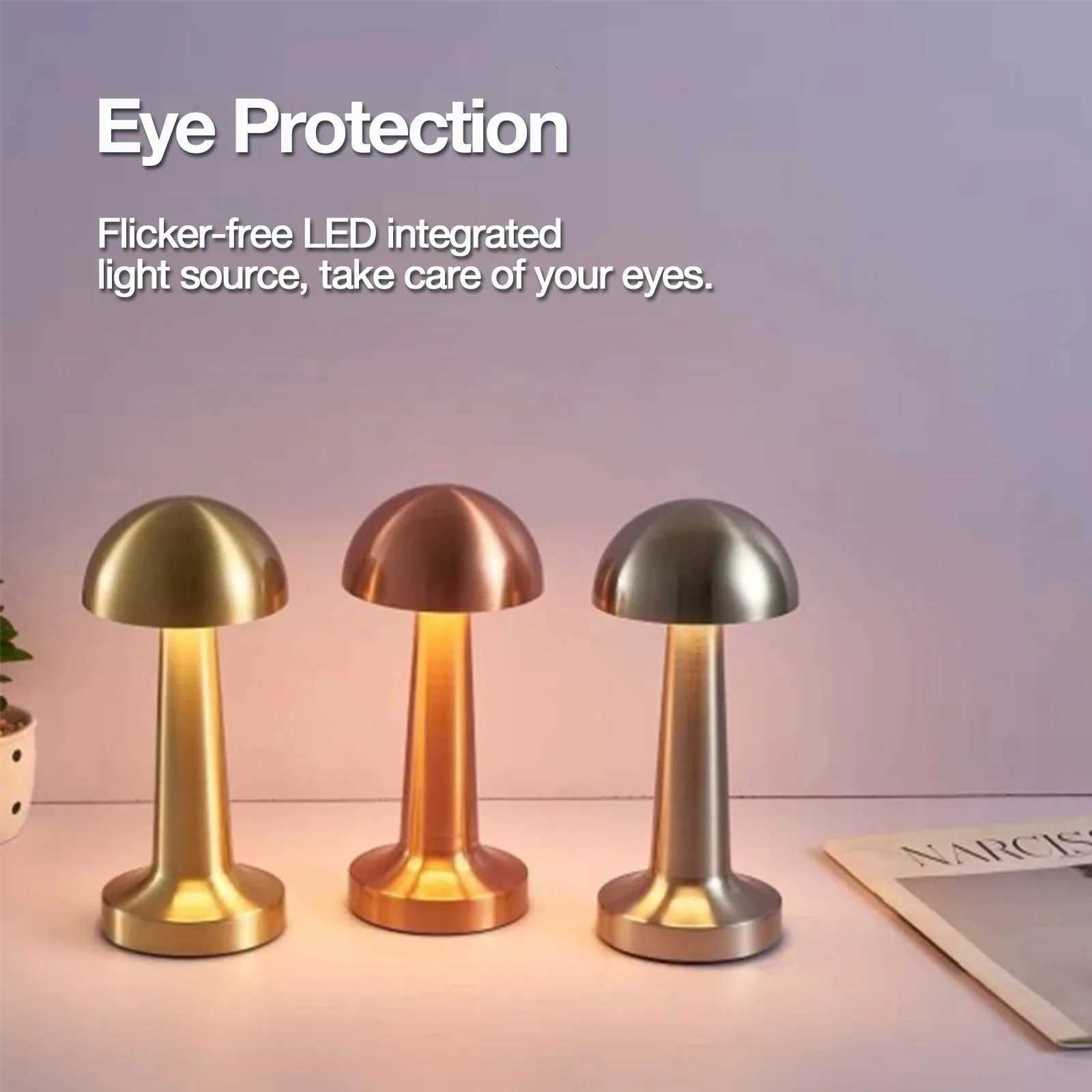 LED Table Light 3 Color Modes Retro Coffee with Touch Control Mushroom Dumbbell Styles Sensor Rechargeable Night M251114