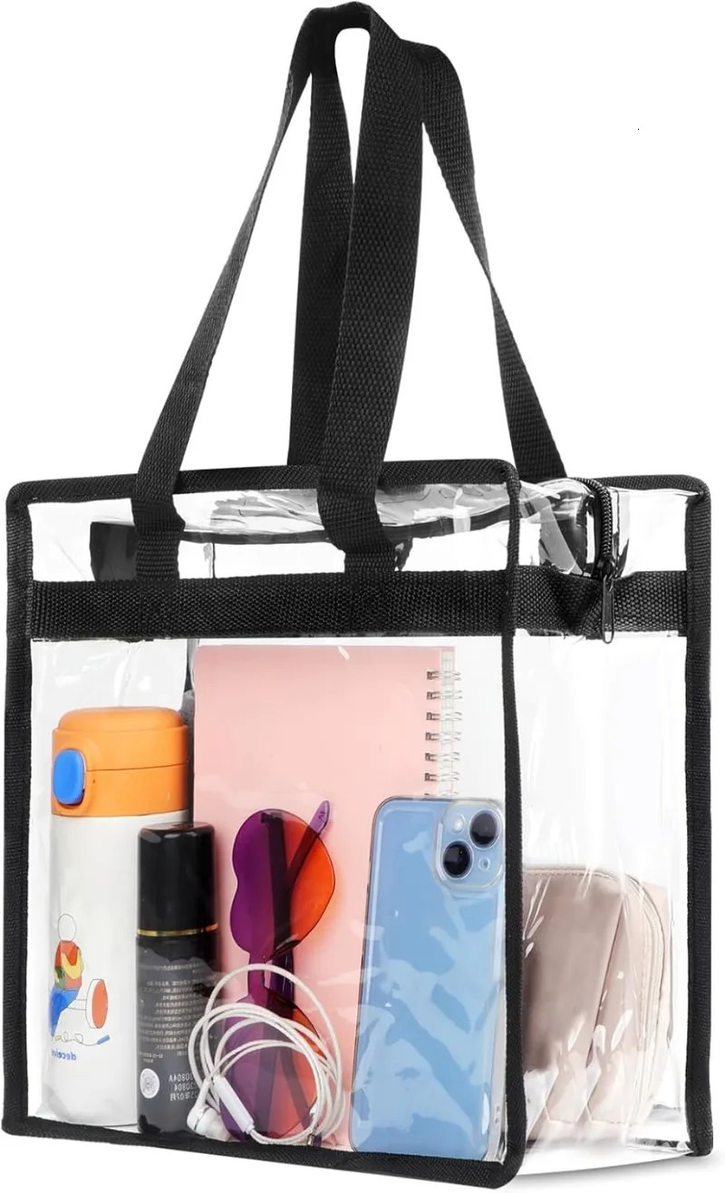 Clear Bag for Stadium Events Approved 12x6x12 Large Transparent Tote Bag with Zipper PVC Clear Bag Stadium Approved 250407