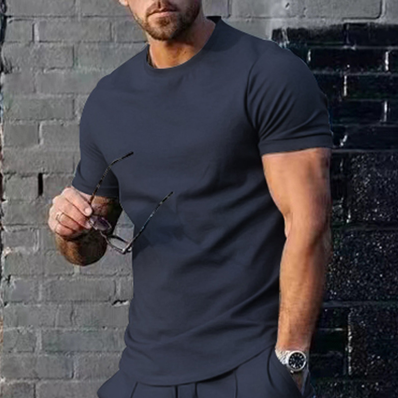 Summer vacation men's clothing 2025 short sleeved solid color top trendy loose T-shirt for men