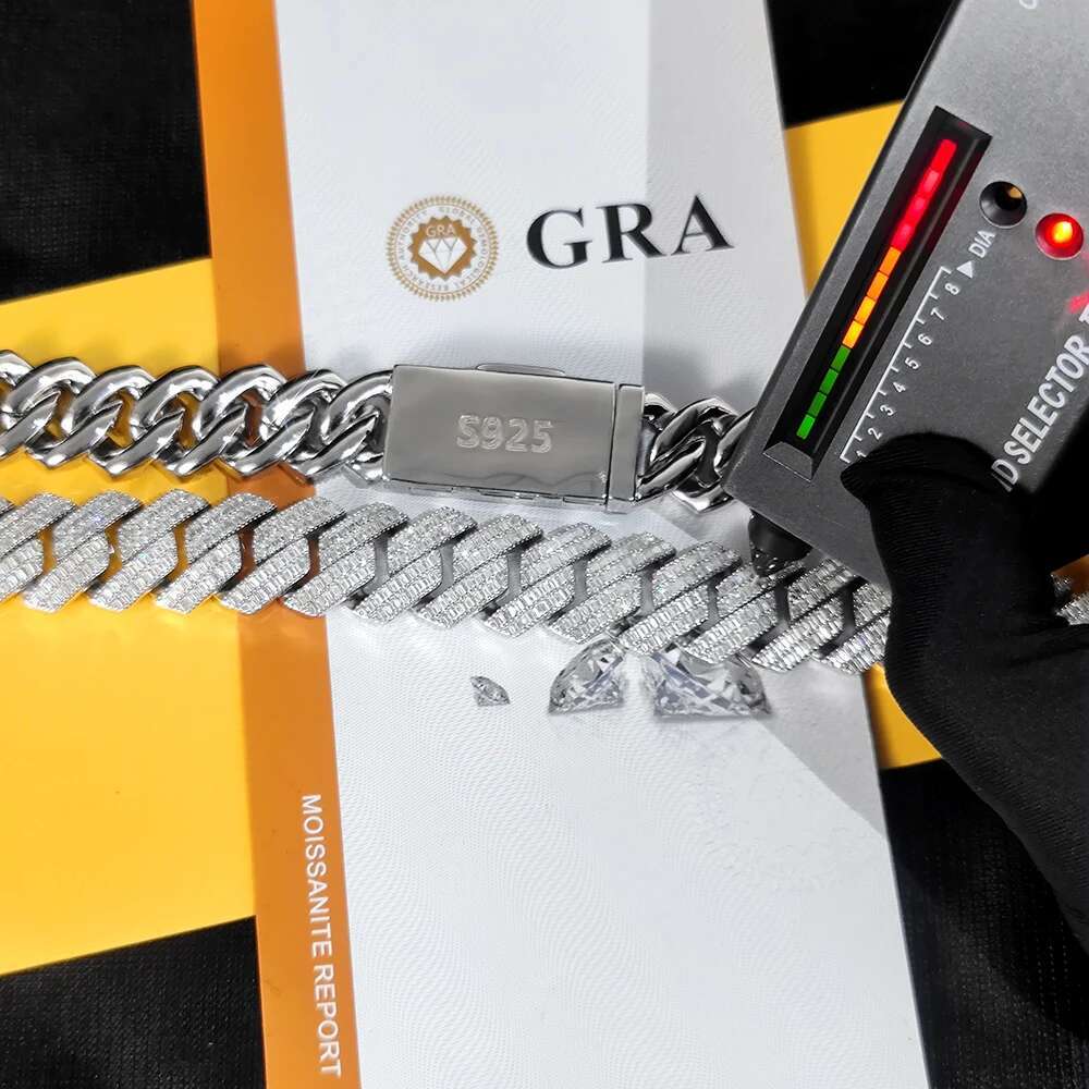 VVS Moissanite 20mm 2 Rows CubanChain Rectangle Diamonds 100% 925 Silver Cuban Necklace with GRA Certificate Jewelry