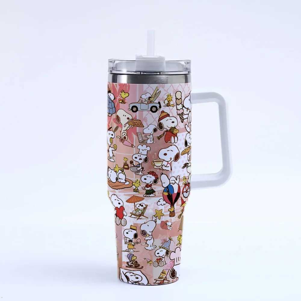 40oz Kawaii Snoopys Stainless Steel Insulated Straw Water Bottle with Handle High Capacity Travel Portable Car Cold Drinking Cup C251114