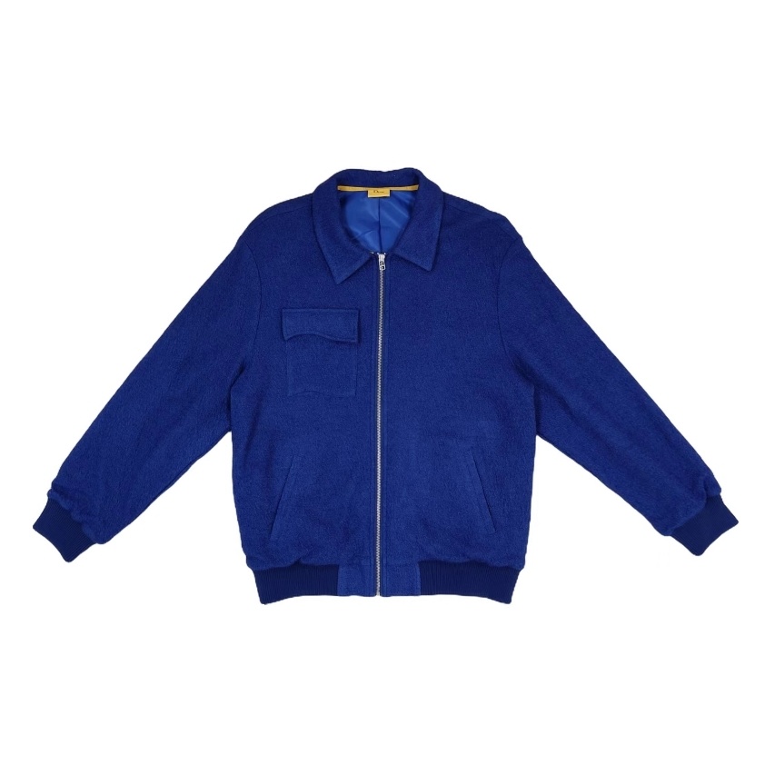 Men's Blue Tweed Zip-up Jacket with Shirt collar Ribbed cuffs and hem for Casual Streetwear