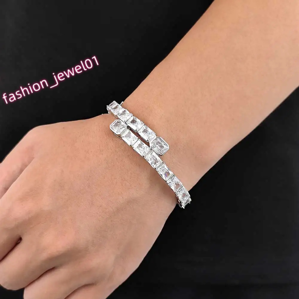 EESKEEM Rectangle Zircon Diamond Bracelet for Unisex Luxury Iced out Crystal Bangle for Women Hip Hop Jewelry
