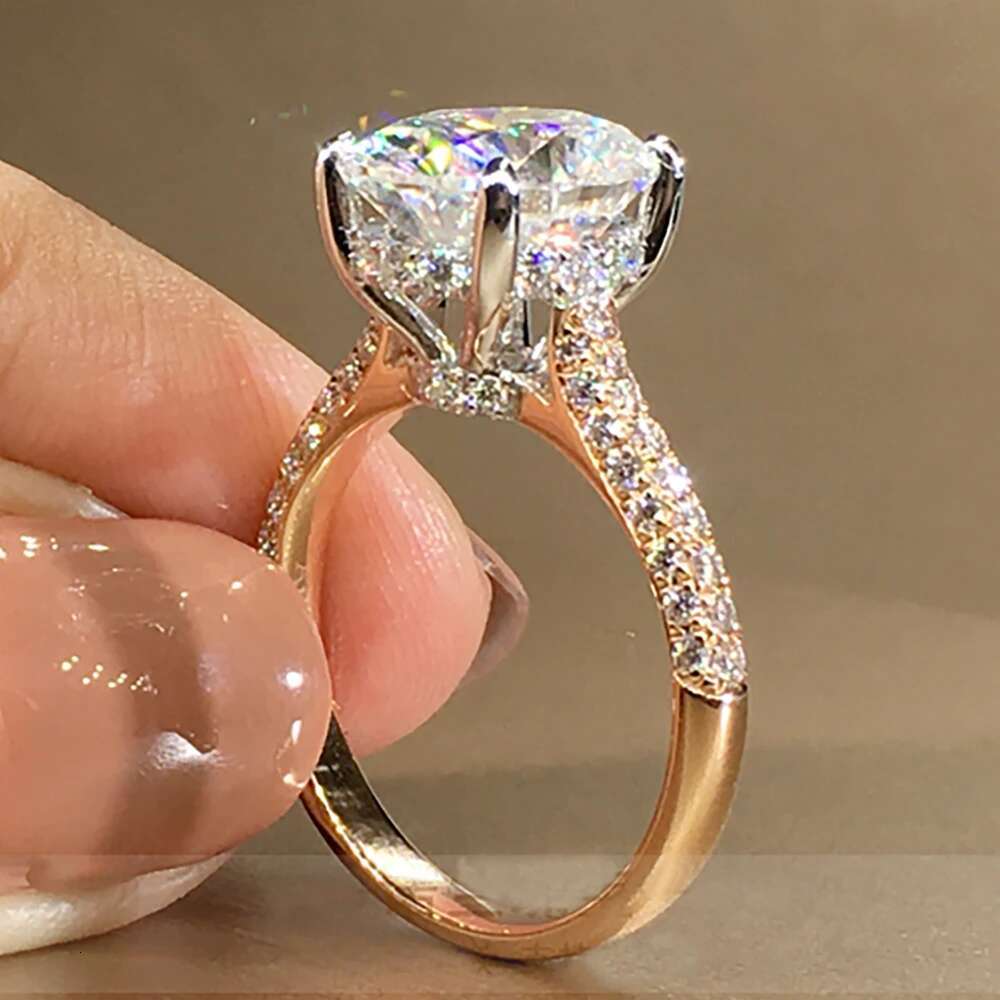 Custom Solid 18K Rose Gold Women Ring Moissanite Diamonds Oval Party Engagement Anniversary Wedding Ring Crown Trendy