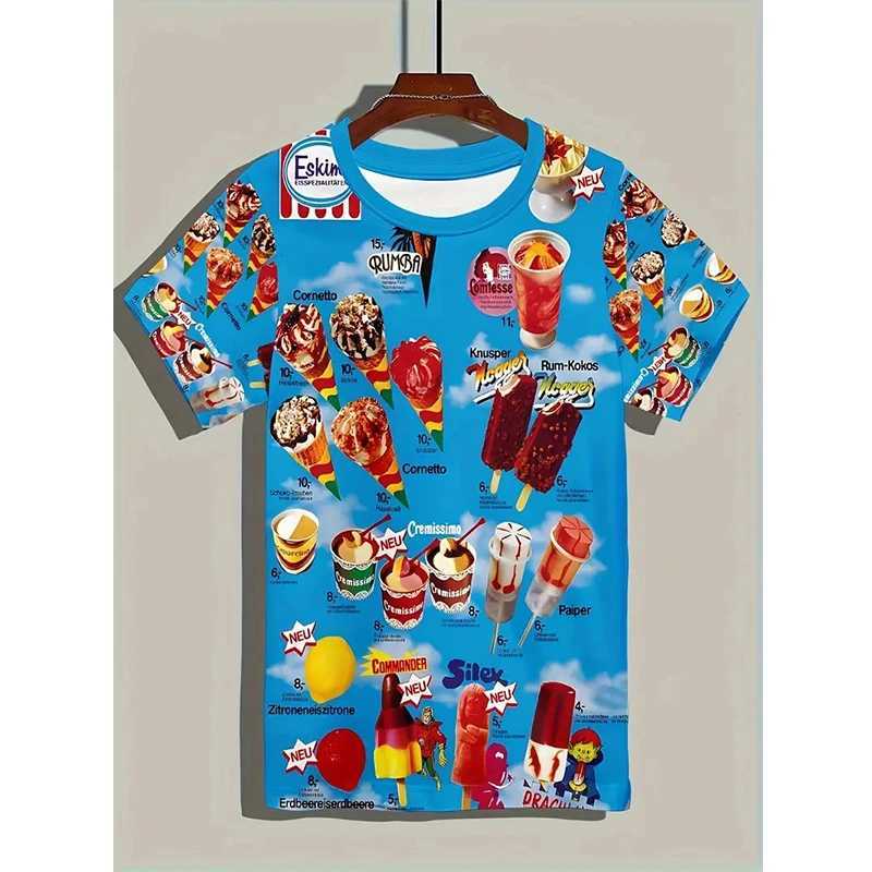 Mens T-shirt 3D printed casual Sumerian ice cream O-neck T-shirt oversized short sleeved T-shirt sports shirt mens clothing top W250414