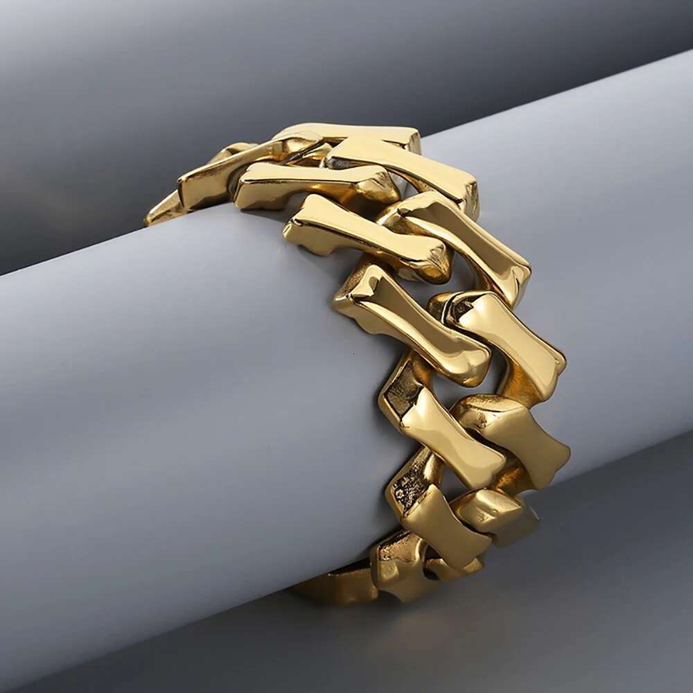 Hip-Hop Jewelry Stainless Steel PVD 18k Gold-Plated 32mm Width Cuban Chain Necklace Thick Heavy Exaggerated For Men Gift