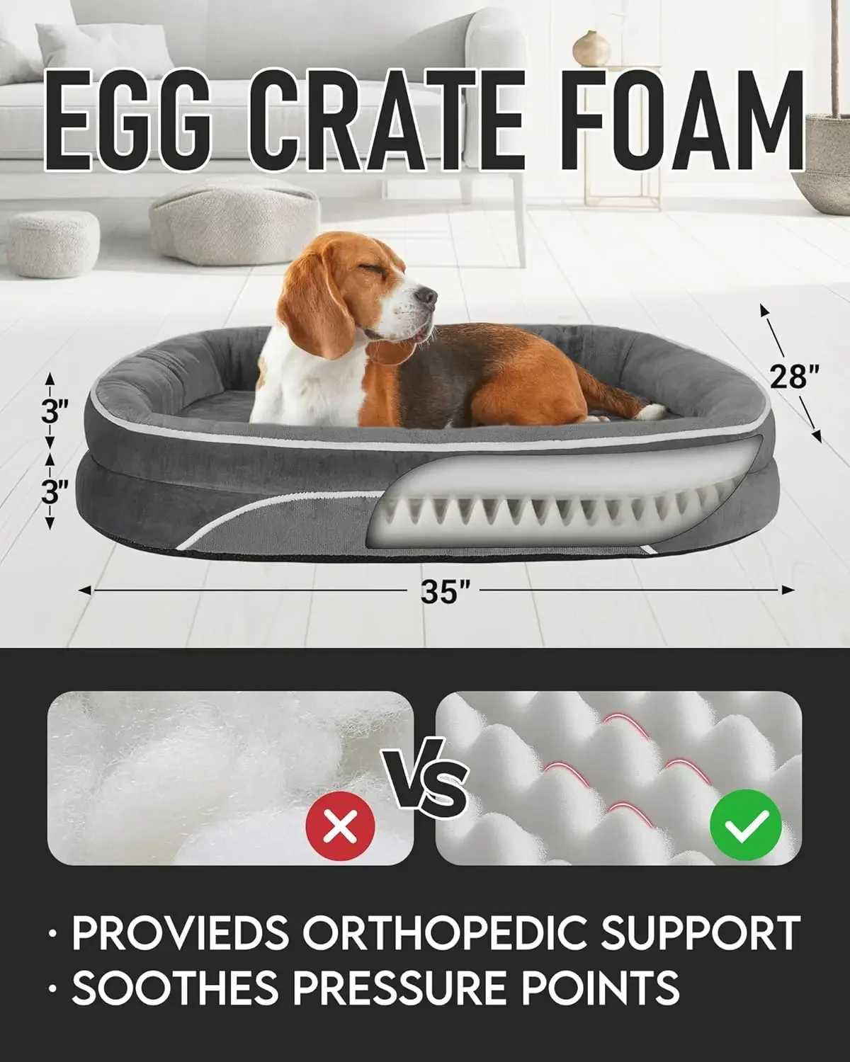 Orthopedic dog bed sofa suitable for large pets with egg foam support thickened cushion on four sides soft tear resistant fabric X250412