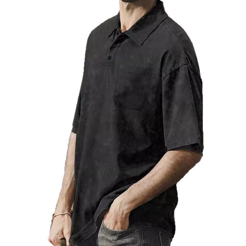 Summer new lapel button up oversize casual short sleeved men's high street T-shirt