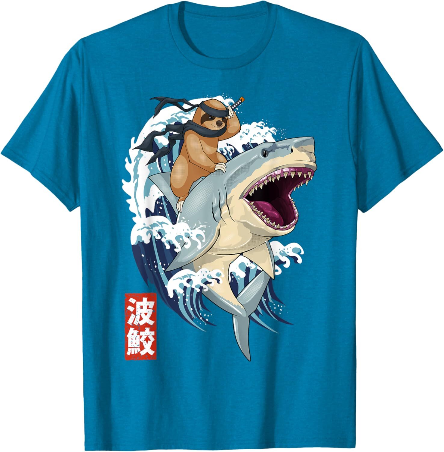 T shirt for Mens Retro Japanese Samurai Sloth Shark Vintage Kanagawa Graphic Tee Casual Tops Clothes Short sleeve cool