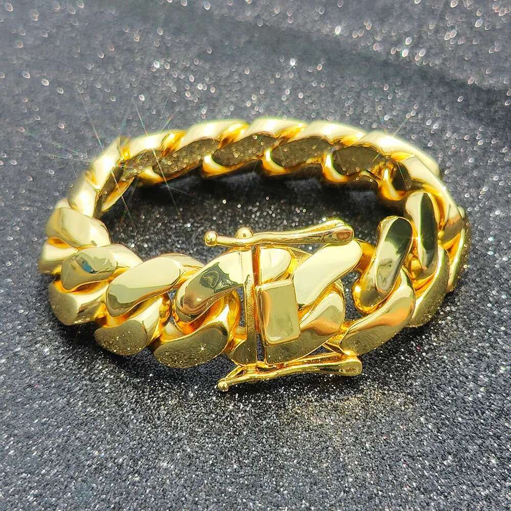 Mens 22mm Cuban Link Bracelet Hip Hop Heavy Brass Miami Cuban Link Chain Chunky Bracelet Jewelry For Boy Gift Drop Shipping