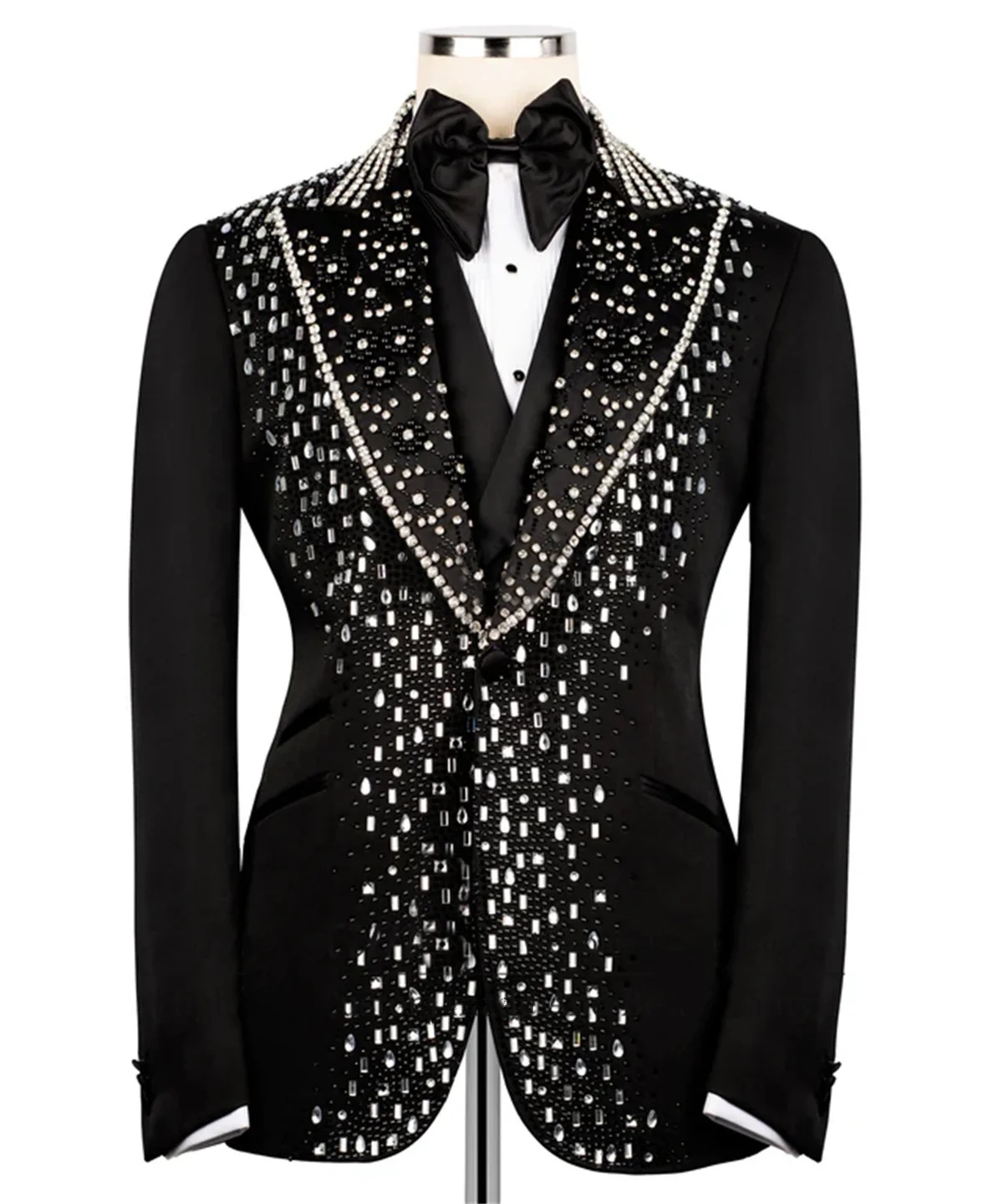 Men's Suit Crystal Beading Unique Tailored Peaked Lapel Blazers Rhinestone Groom Jacket for Wedding One Button 1 Piece Custom Made Coat Only Jack