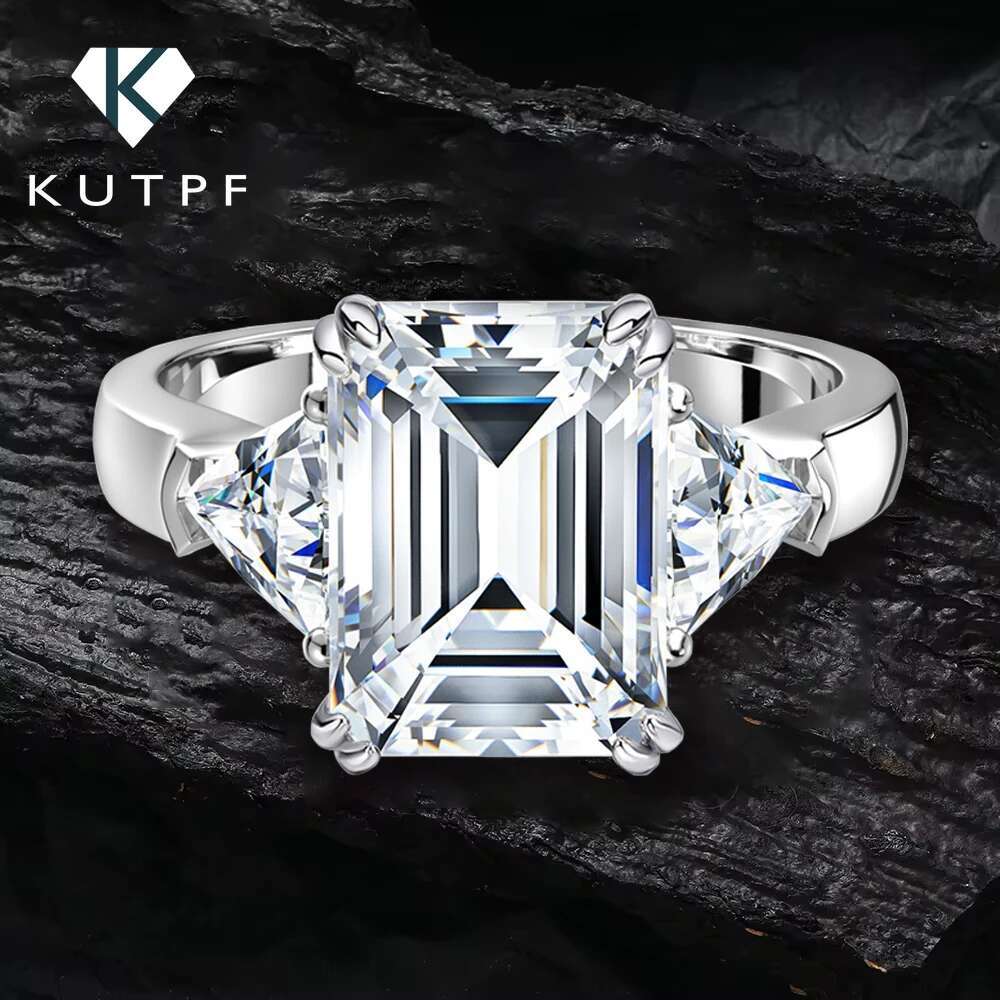 5cttw Full Moissanite Engagement Rings with Gra Certified Emerald/Triangle Cut Diamond Wedding Ring 925 Silver Jewelry for Women