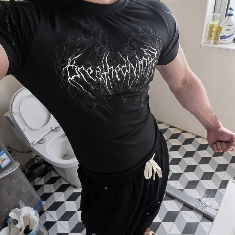 Breathedivity compression shirt short sleeved 2025 top muscle gym fitness black body shape display figure 250411