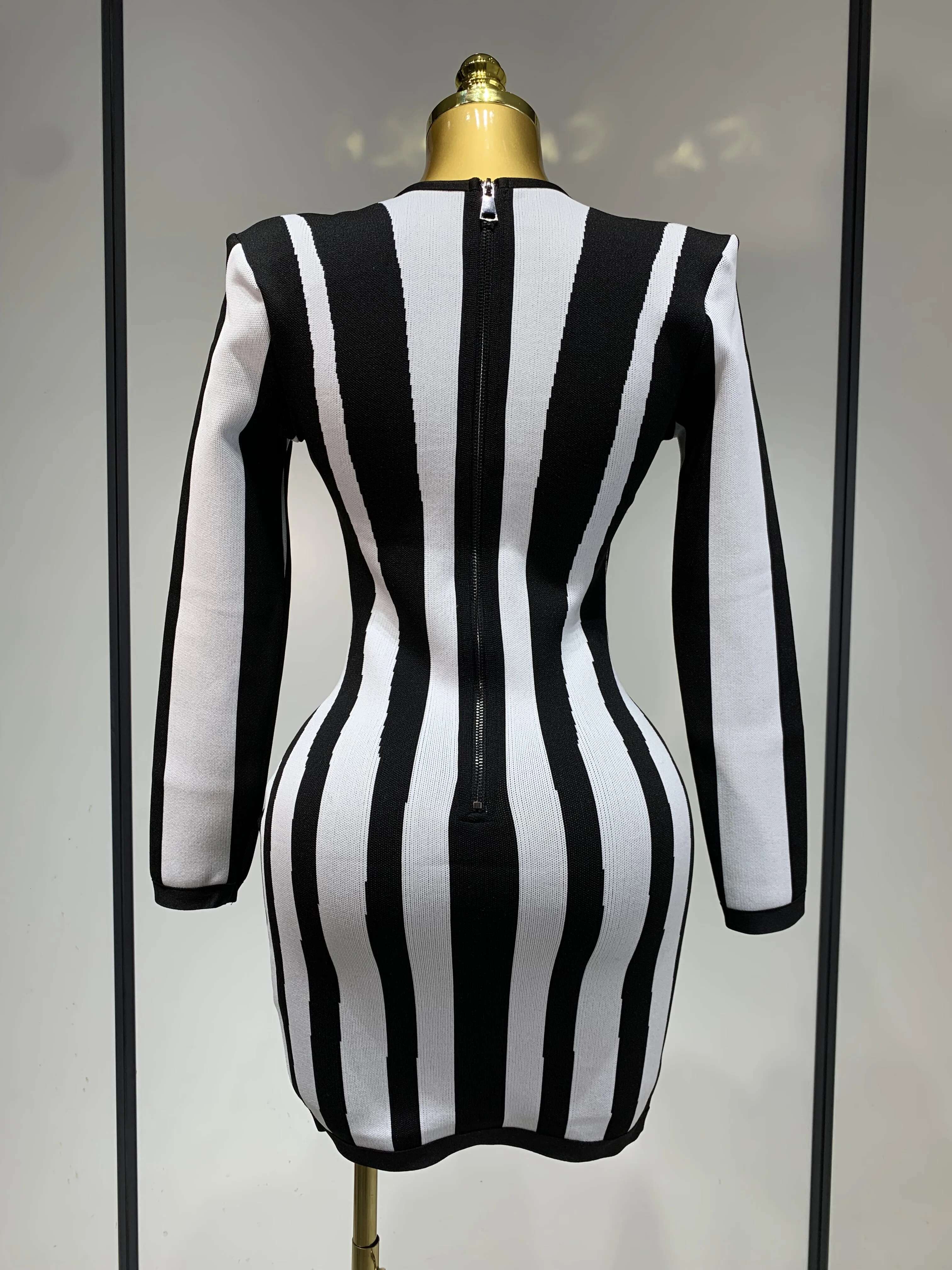 Designer womens dresses Sexy Short Skirt 2025 Long Sleeve Striped Black and White Mini Bandage Dress Celebrity Elegant Nightclub Birthday Dress