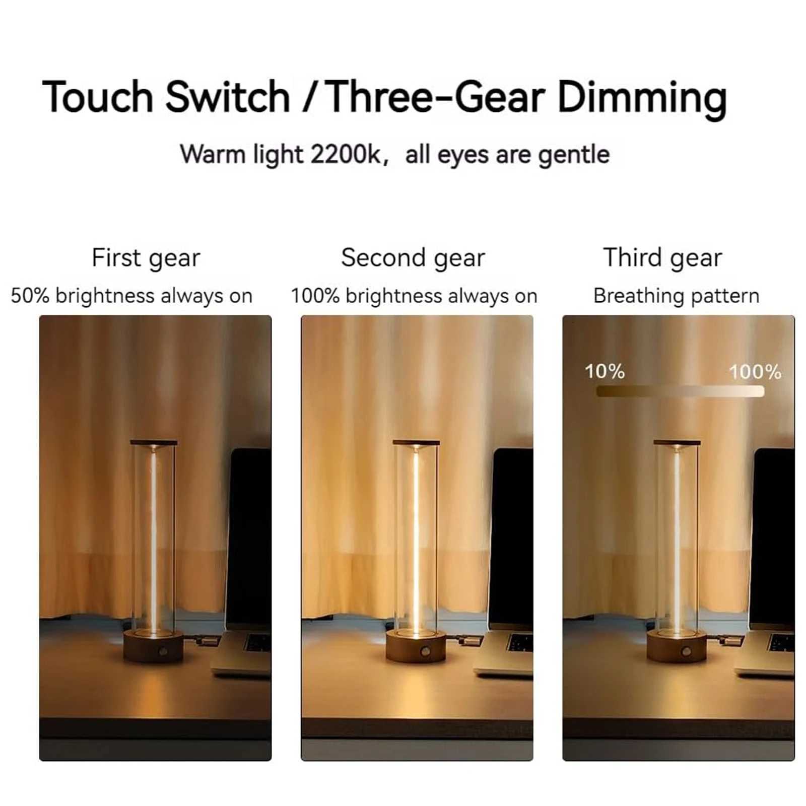 Cordless Portable LED Table Lamp Rechargeable Design Desk Lamp with Touch Sensor Three-Level Dimmable For Bedroom Light M251114