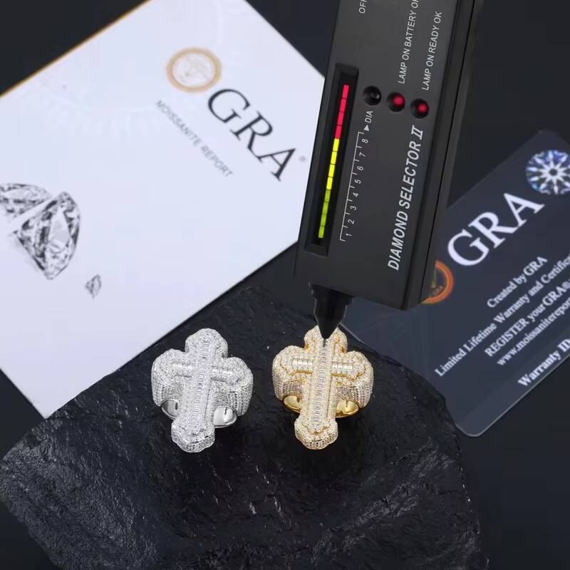 Iced Out Baguette Cut Cross S925 Silver VVS1 Moissanite Rings For Men Hip Hop Gold Jewelry