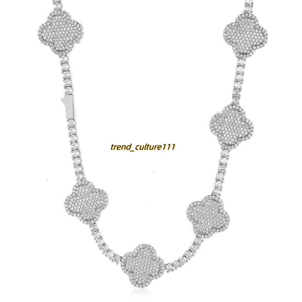 Hip hop Spring Buckle Clover Tennis Chain Moissanite High End Versatile Accessories Men's Necklace