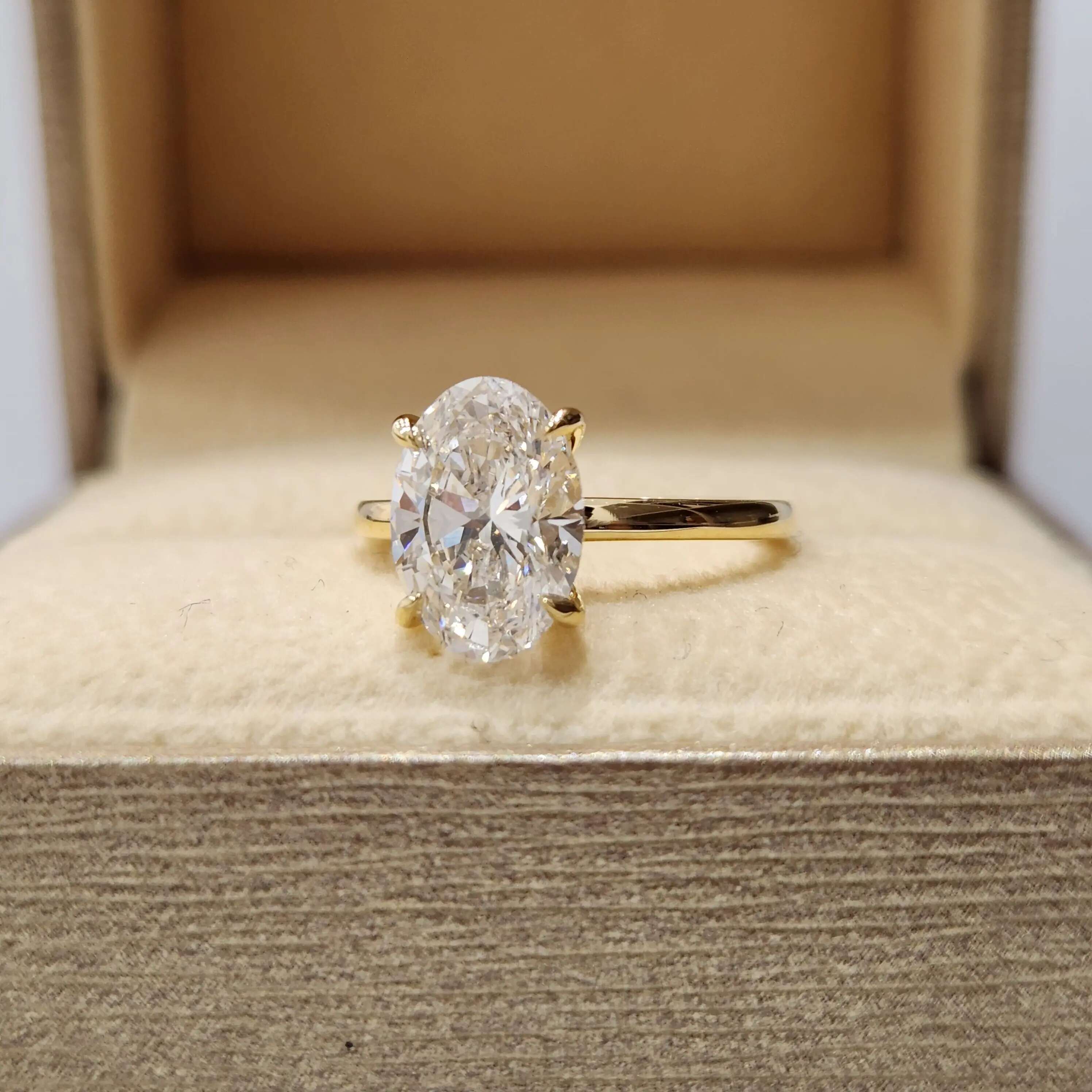 Custom Real Solid 18K Yellow Gold Rings Women Engagement Anniversary Wedding Rings Oval Moissanite Diamond Rings Trendy
