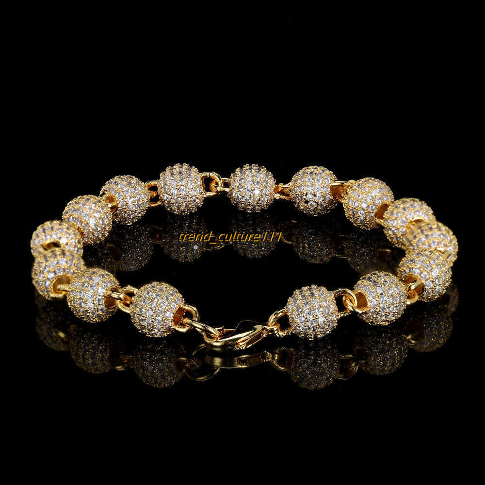 Hip hop 8mm Micro inlaid Moissanite Bead Chain Bracelet for Men's Fashion Trendy Brand Hiphop Accessories