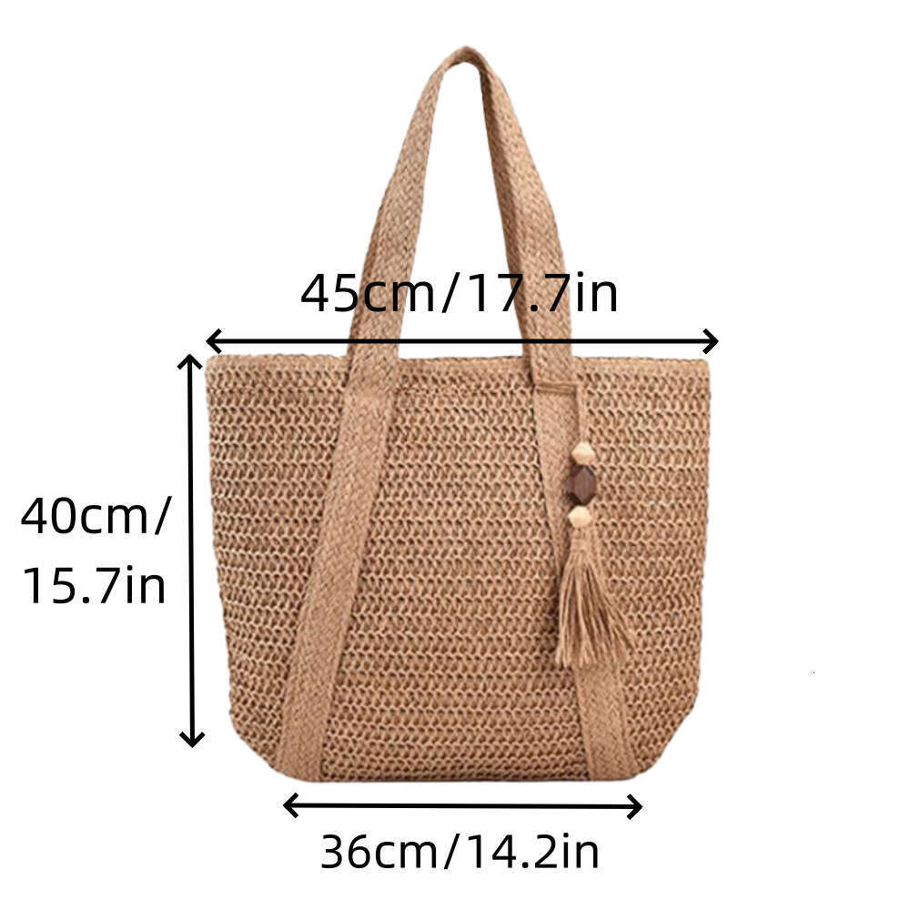 Handmade Beach Bag Summer Versatile Women's Woven Large Capacity Beach Lightweight Straw Hand-Held Shoulder Bag, Tote Bag Kq2