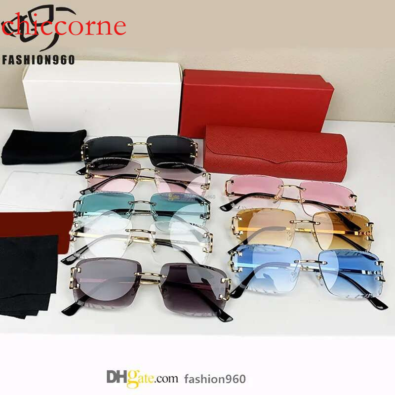 Rimless mens designer sunglasses for women Dia cut Vintage Frameless Oculos De Sol Travel Metal Leopard Head Golden Cheetah Men Sun glasses occhiali da sole
