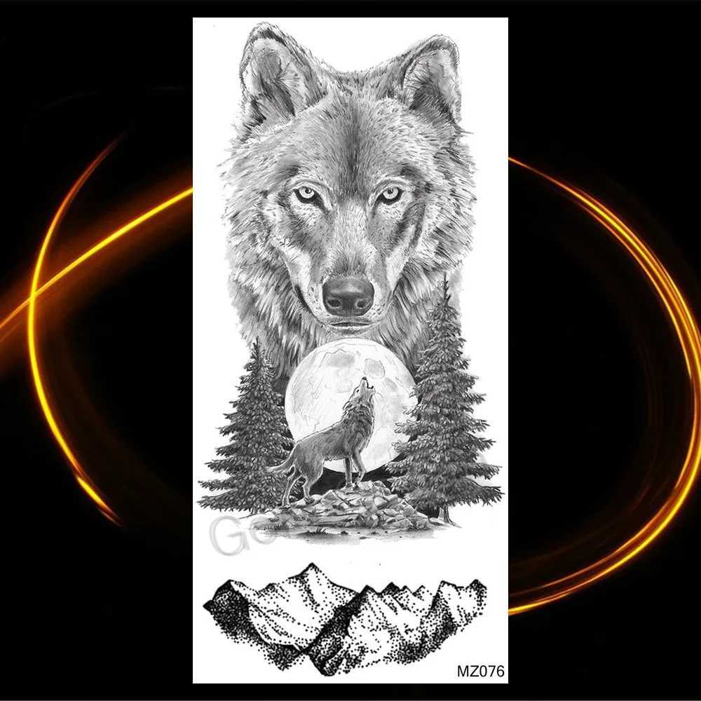 Ferocious Wolf Mens Temporary Tattoo Real Coyote Geometric Tattoo Mountain Dreamcatcher Forest Fake Tattoo WaterproofXJ25414