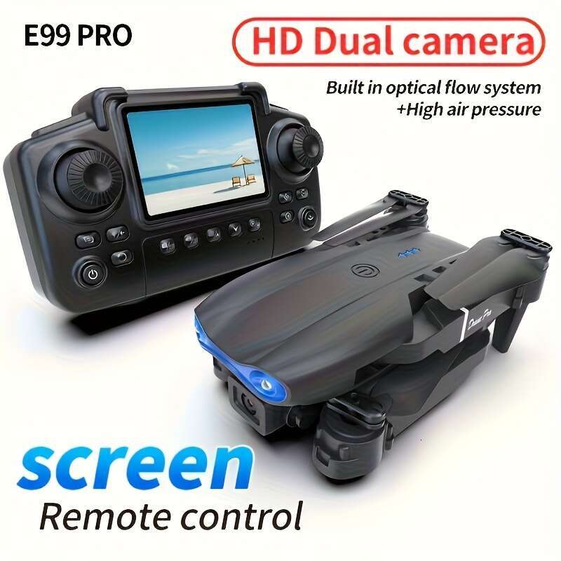 E99PRO Foldable Drone With Screen Remote Controller Dual Cameras & Optical Flow | Smart Follow, Trajectory Flight, Full Accessories Included, Outdoor 