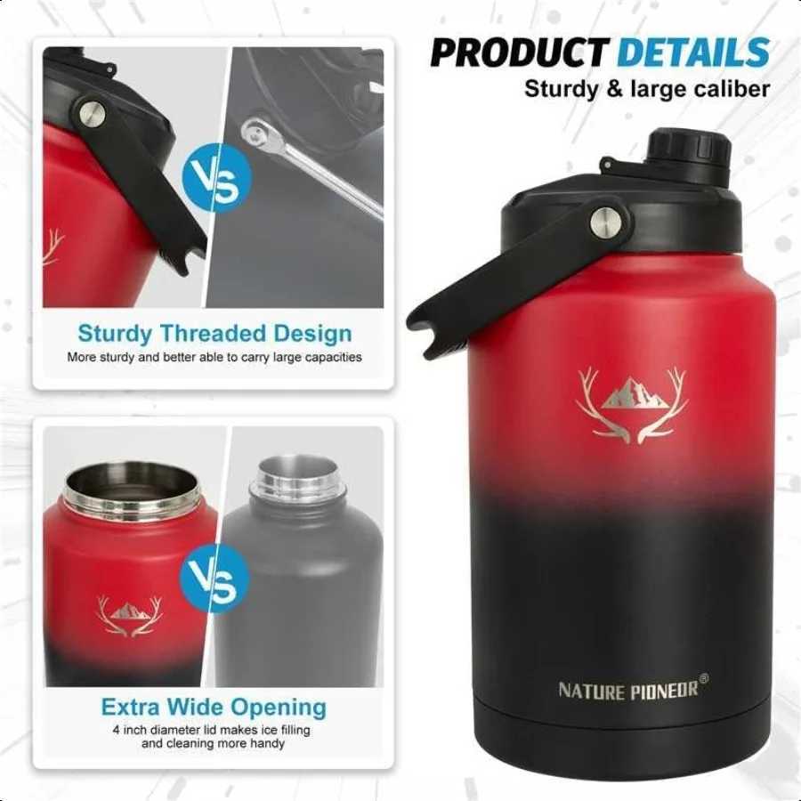One Gallon Water Bottle Insulated Large Double Vacuum Stainl Steel 128 oz Water Bottle with Holder Carrier 1 Gallon Water Jug 1 C251114