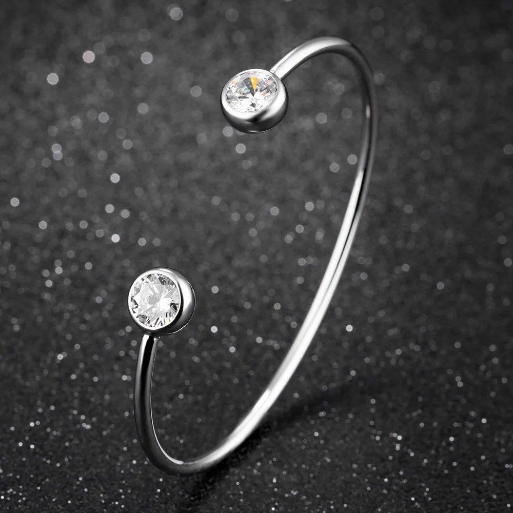 Lokaer Trendy Stainless Steel Open Bangles For Women Girl Gold Plated Bezel Setting Cubic Zirconia Cuff Bracelet B18094 250408