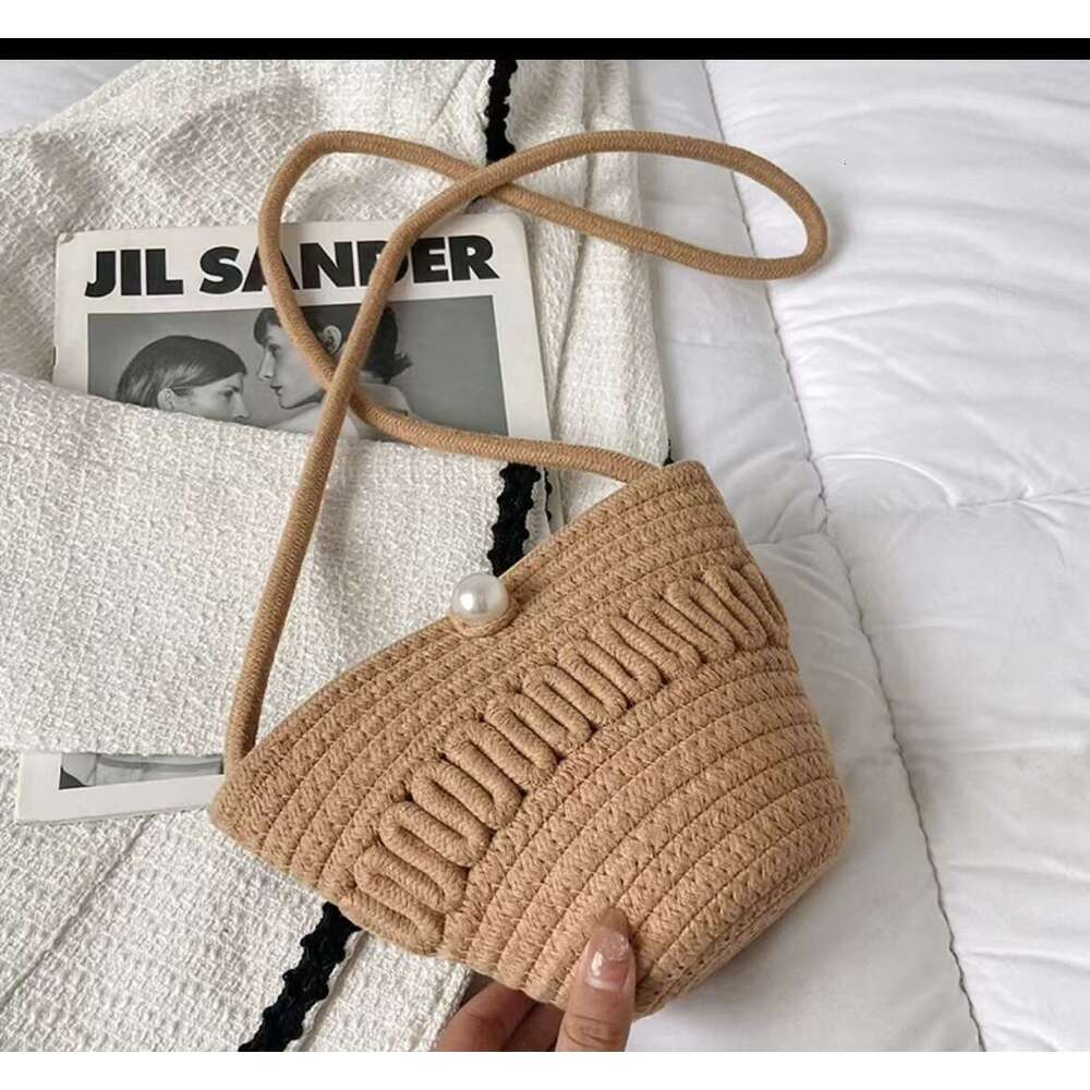 Handmade Beach Bag Pearl Cotton Thread Women's 2025 New Pearl Grass Woven Beach Vacation Shoulder Bag, Crossbody Small Bag Kq2