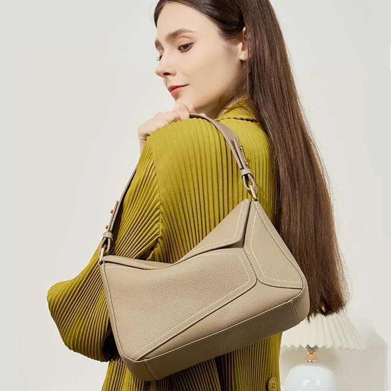 New Design Handbags Female Crossbody Vintage High-End Geometry Genuine Cowhide Leather Women Fashion Underarm Bag