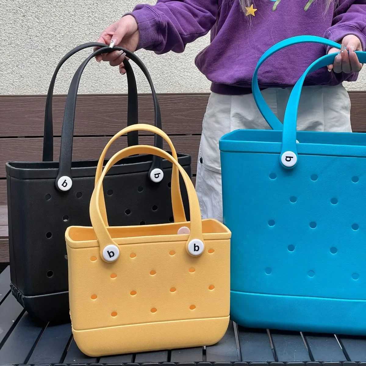 S/M/L Women Beach Tote Bag EVA Waterproof Travel Picnic Storage Handbag Shopping Shoulder Handbag Jelly Sac Croc Beach Tote BagC250412