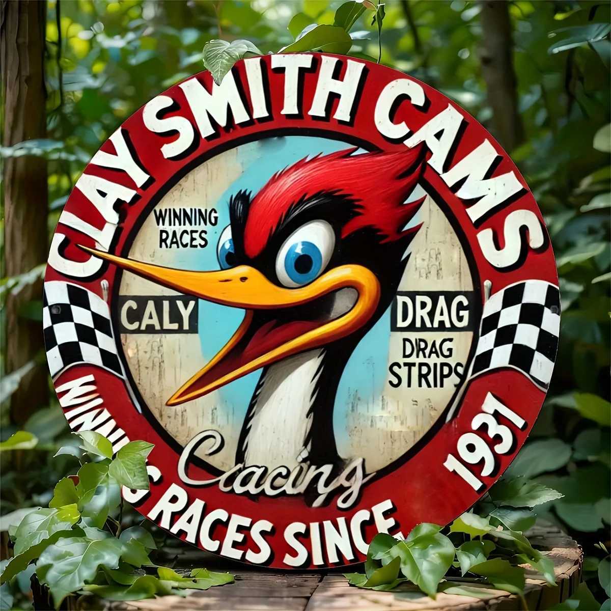 Terracotta Smith Cam Vintage Round Aluminum Sign 8x8 Inch Woodpecker Racing Theme Metal Plate for Home Restaurant CafeM251114