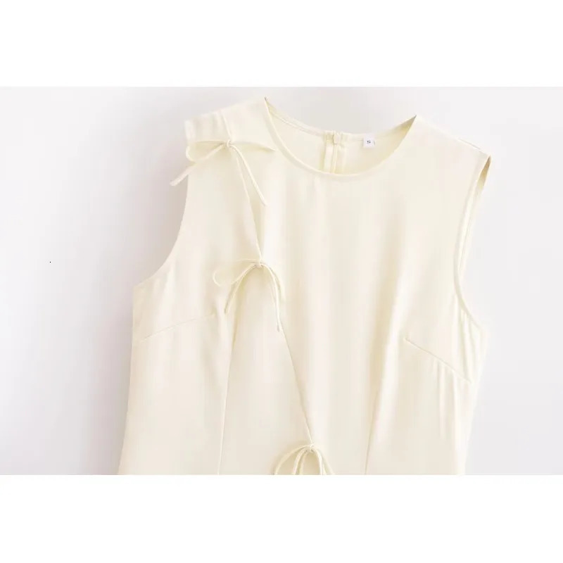 Womens Spring Bow Round Neck Fashion Weight Loss Sleeveless Dress Single Side Zipper Folding 250414Z