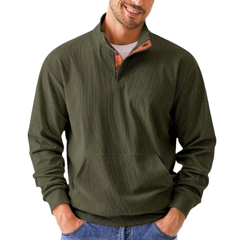 Men's Spring and Autumn Outdoor Corduroy Stand Collar Long Sleeve with Pocket Hoodie Jacket for Men