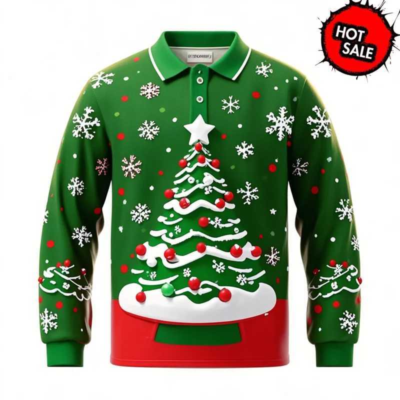 Cool 3D printed Christmas polo shirt for men Ropa Hombre casual floral long sleeved Chilon streetwear fashion button polo shirt W250414