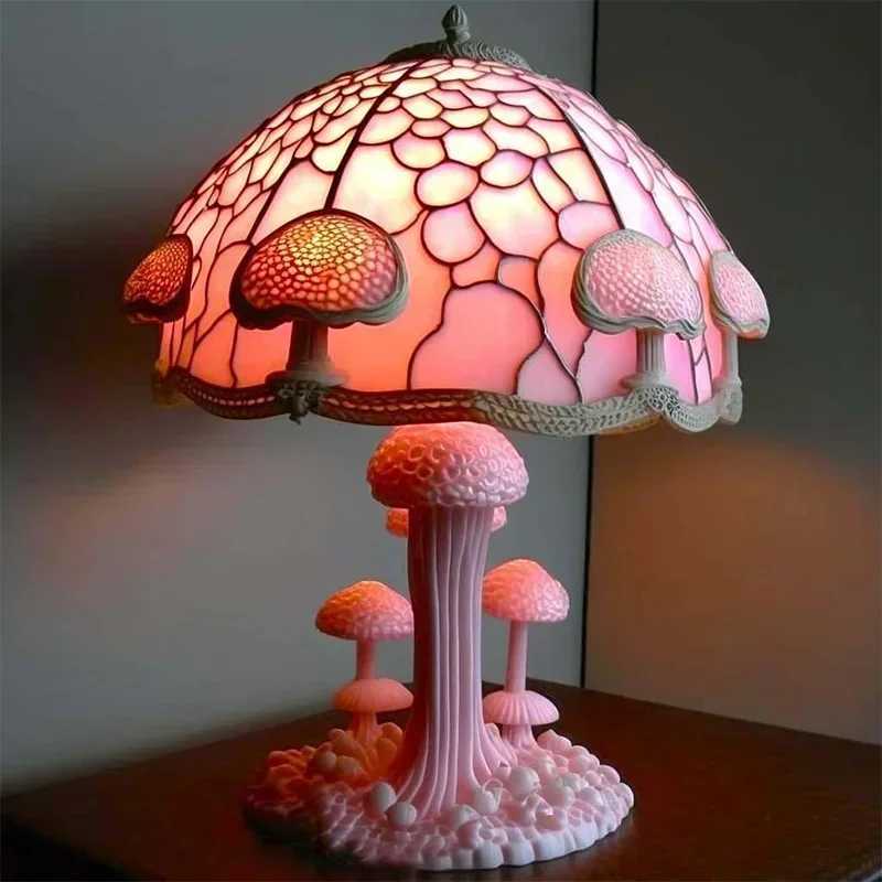 Stained Plant Series s Resin Colorful Bedroom Bedside Flower Mushroom Retro Table Night Lamp Atmosphere Light M251114
