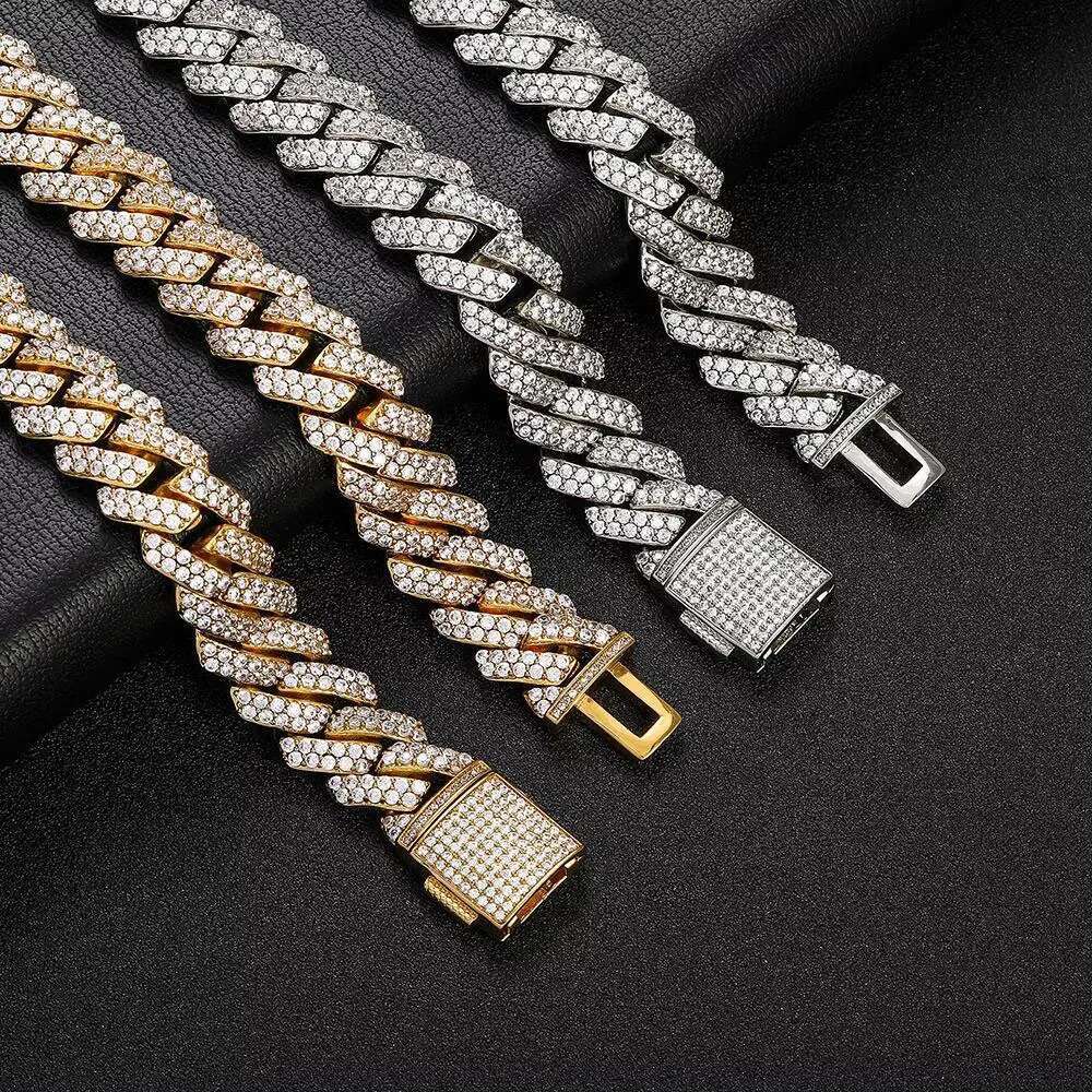 Drop Shipping Hip Hop Fashion Jewelry for Women Men 15mm Miami Cuban Link Chain Iced Out Bracelet 2 Row Rhombus Cuban Necklace