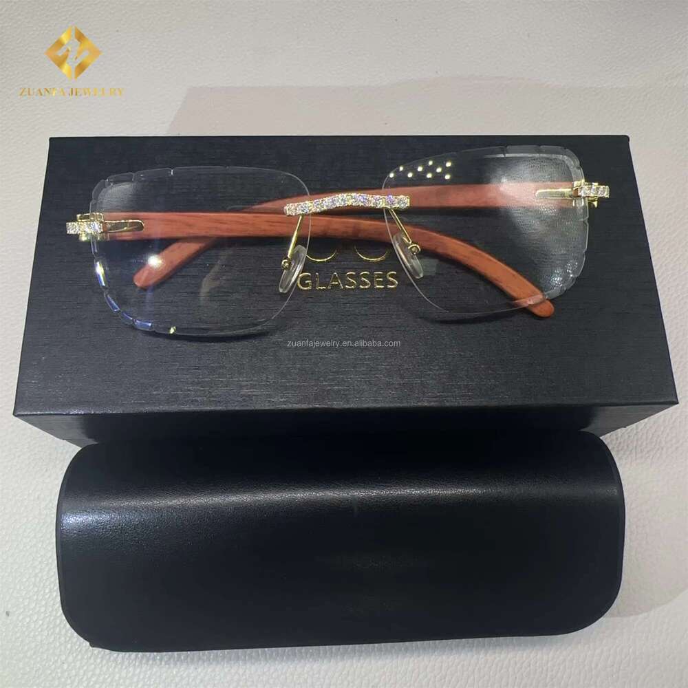 Buss Down Fashion Style White Rose Yellow Gold Plated Glasses VVS Moissanite Dia Iced Out Hip Hop Man Sunglasses