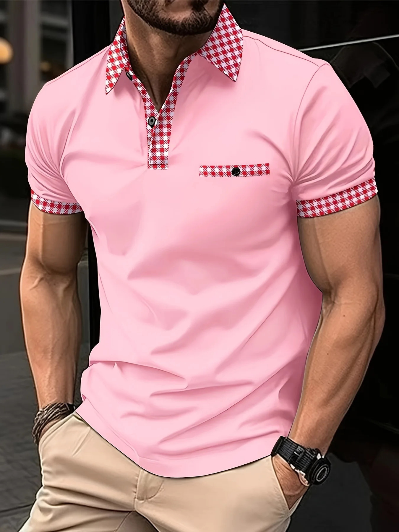 Mens solid color casual short sleeved polo shirt mens plus size summer mens thin solid color short sleeved shirt 250409