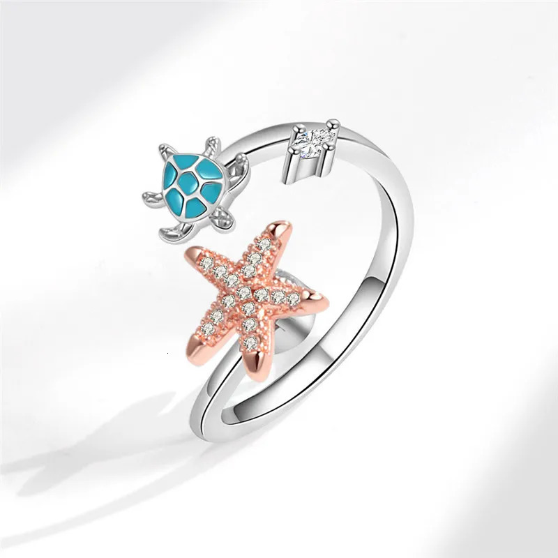 Bohemia Anti Stress Anxiety Fidget Spinner Starfish Turtle Finger Ring for Women Summer Holiday Jewelry Rotating Freely Rings 251113