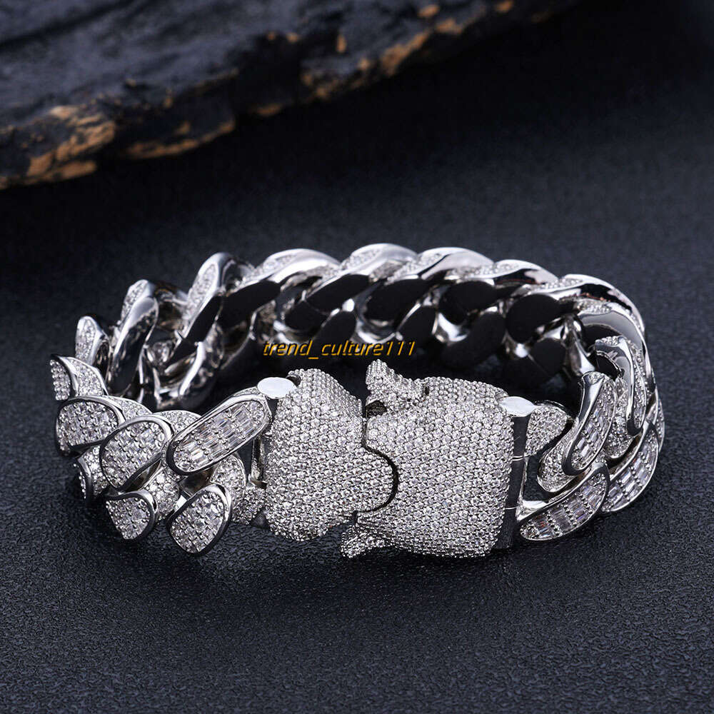 Hip hop 18mm three row T-shaped cubic Moissanite Cuban chain men's bracelet personalized American fashion accessory