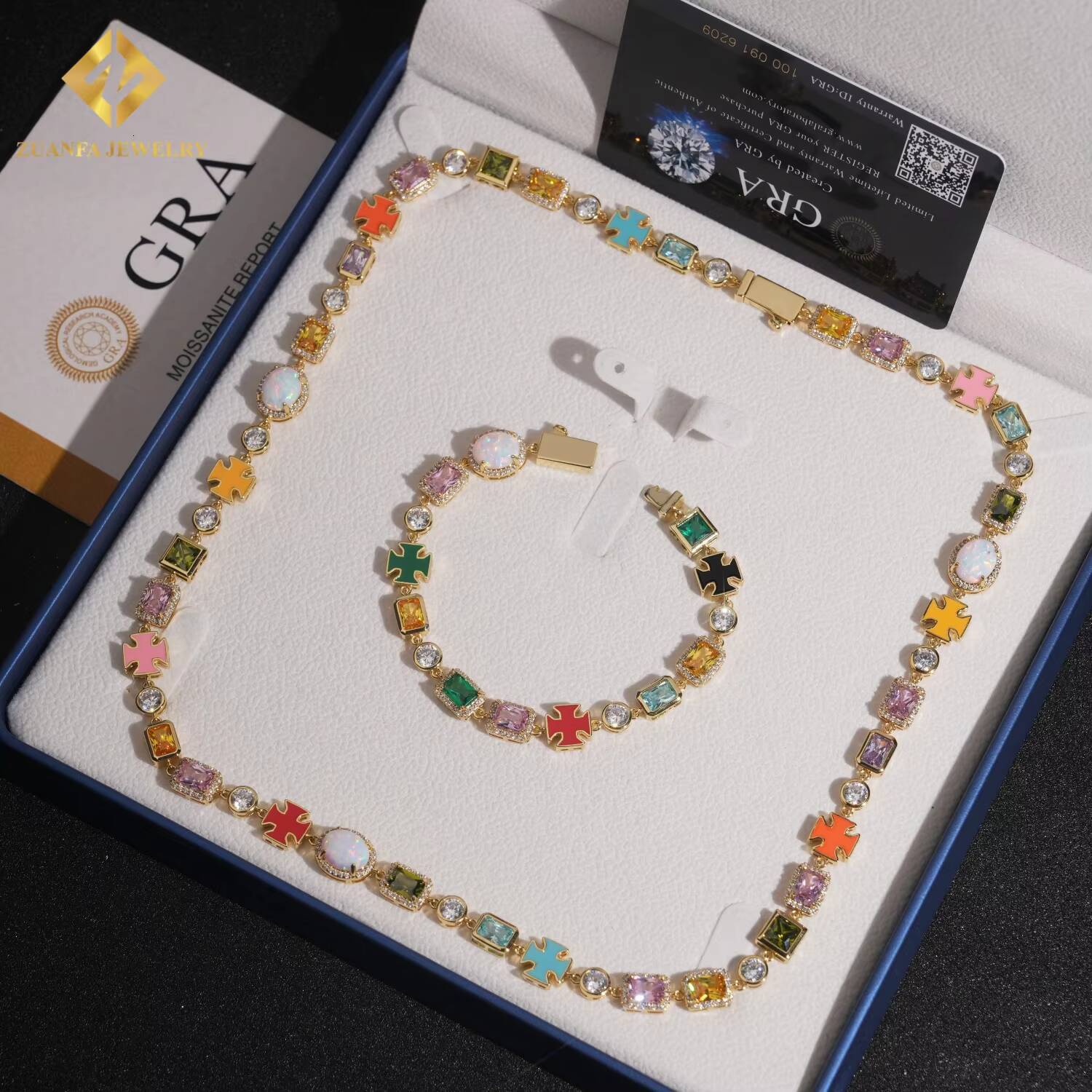 Wholesale Price Iced Out Urban Multi Color Cubic Zirconia Gemstone Tennis Bracelet Mixed Colored Enamel Motif Cz Bracelet